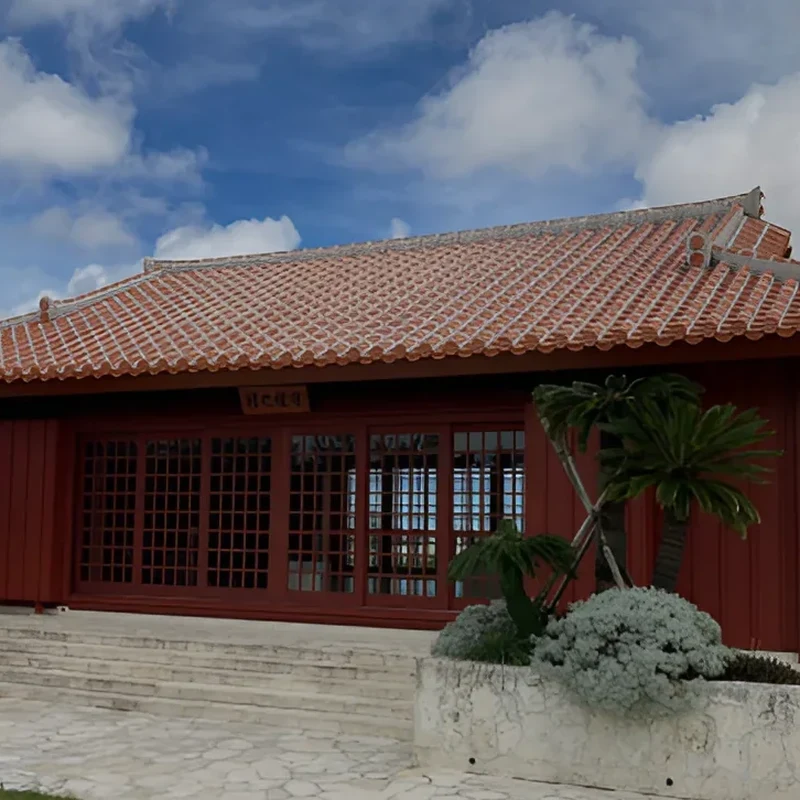 Traditional red-roofed Ryukyu-style pavilion