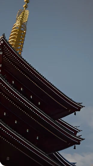 Five-story pagoda against a blue sky